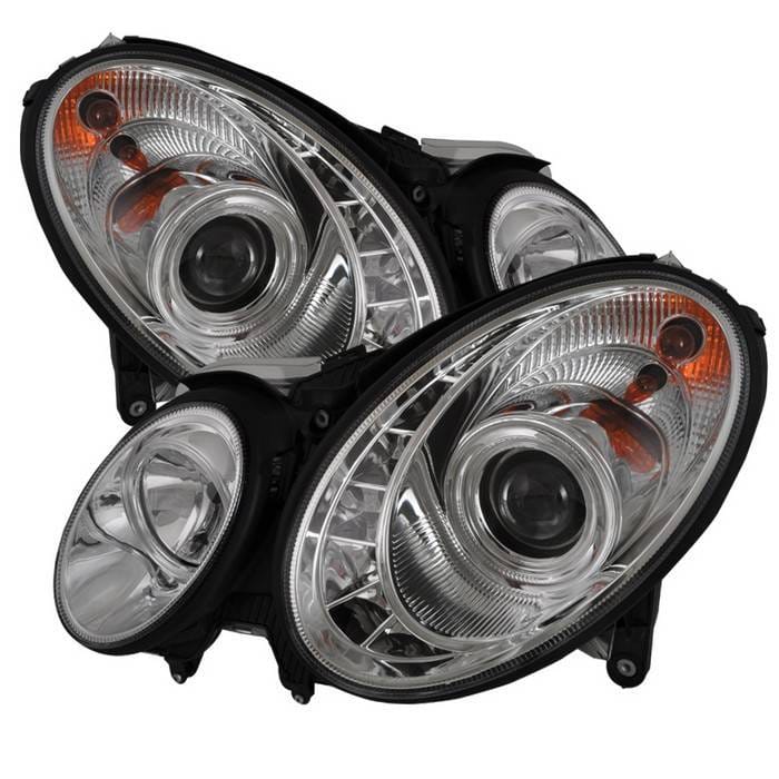 Mercedes-Benz E Class Spyder Projector Headlights - Xenon HID Model Only - DRL - Chrome - 444-MBW21103-HID-DRL-C