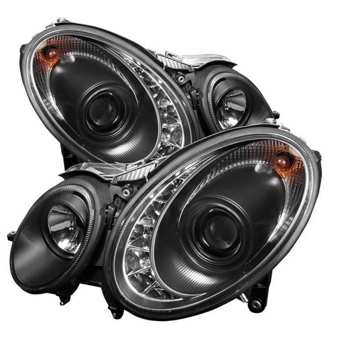 Mercedes-Benz E Class Spyder Projector Headlights DRL - Black - 444-MBW21107-DRL-BK