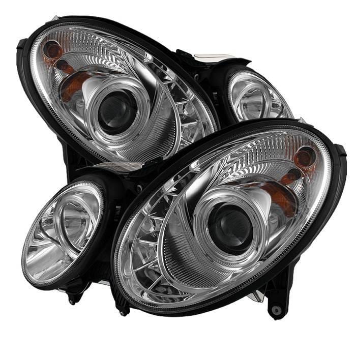 Mercedes-Benz E Class Spyder Projector Headlights DRL - Chrome - 444-MBW21107-DRL-C