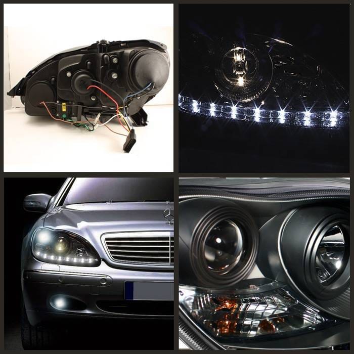 Mercedes-Benz S Class Spyder Projector Headlights DRL - Black - 444-MBW220-DRL-BK thumbnail 2