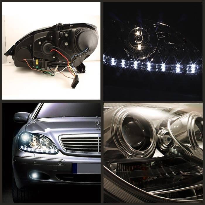 Mercedes-Benz S Class Spyder Projector Headlights DRL - Chrome - 444-MBW220-DRL-C thumbnail 2