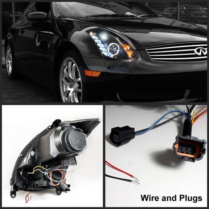 Infiniti G35 2DR Spyder Daytime Running LED Projector Headlights - Black - 444-LIS06-DRL-SM thumbnail 2