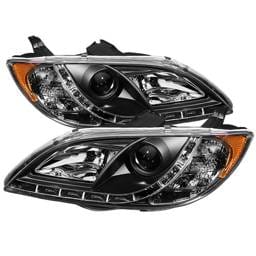 Mazda 3 4DR Spyder Projector Headlights - DRL - Black - 444-M304-DRL-BK