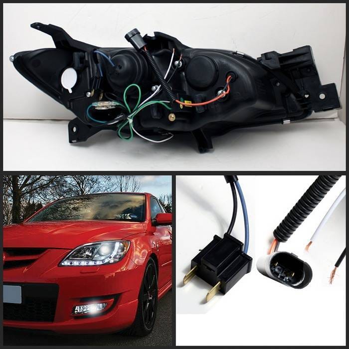Mazda 3 4DR Spyder Projector Headlights - DRL - Black - 444-M304-DRL-BK thumbnail 2