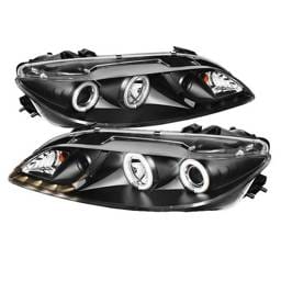 Mazda 6 Spyder Projector Headlights with Fog Lights - CCFL Halo - DRL - Chrome - 444-M603-FOG-CCFL-DRL-BK