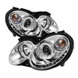 Mercedes-Benz CLK Spyder Projector Headlights LED Halo - DRL - Chrome - 444-MBCLK03-DRL-C
