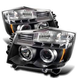 Nissan Armada Spyder Projector Headlights - LED Halo - LED - Black - 444-NTI04-HL-BK