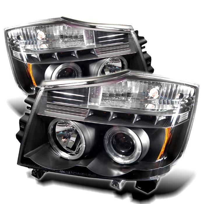 Nissan Titan Spyder Projector Headlights - LED Halo - LED - Black - 444-NTI04-HL-BK