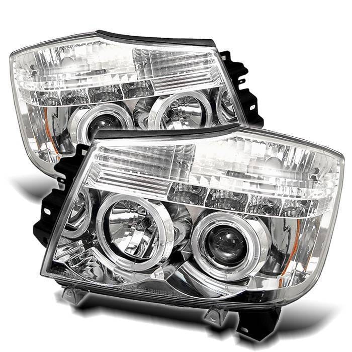 Nissan Titan Spyder Projector Headlights - LED Halo - LED - Chrome - 444-NTI04-HL-C