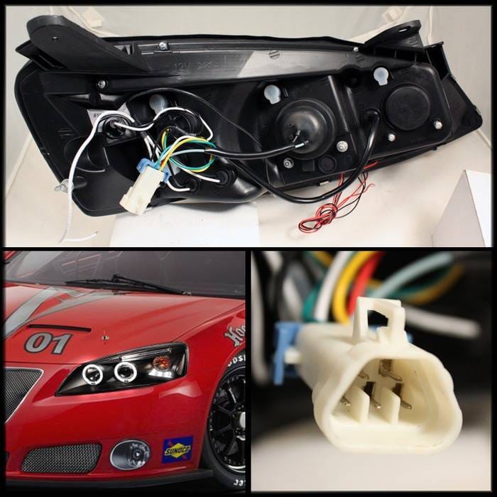Pontiac G6 Spyder Projector Headlights - LED Halo - LED - Black - 444-PG605-HL-BK thumbnail 2