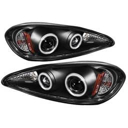 Pontiac Grand Am Spyder Projector Headlights - CCFL Halo - LED - Black - 444-PGAM99-CCFL-BK