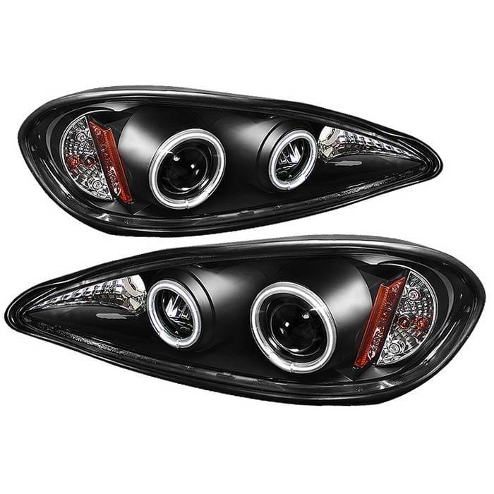 Pontiac Grand Am Spyder Projector Headlights - CCFL Halo - LED - Black - 444-PGAM99-CCFL-BK