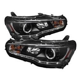 Mitsubishi Lancer Spyder Projector Headlights - Xenon HID Model Only - LED Halo - DRL - Black - 444-ML08-HID-DRL-BK