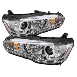 Mitsubishi Lancer Spyder Projector Headlights - Xenon HID Model Only - LED Halo - DRL - Chrome - 444-ML08-HID-DRL-C