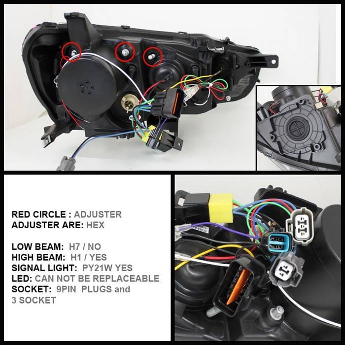 Mitsubishi Lancer Spyder Projector Headlights - Xenon HID Model Only - LED Halo - DRL - Chrome - 444-ML08-HID-DRL-C thumbnail 2