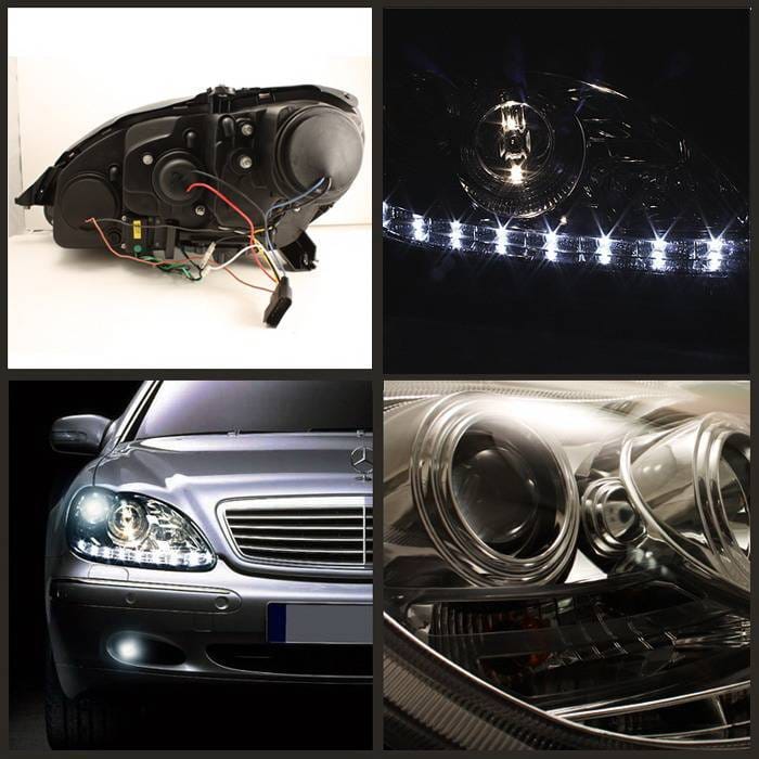 Mercedes-Benz S Class Spyder Daytime Running LED Projector Headlights - Chrome - 444-ML08-HID-DRL-C thumbnail 2