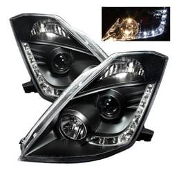 Nissan 350Z Spyder Projector Headlights DRL - Black - 444-N350Z02-DRL-BK