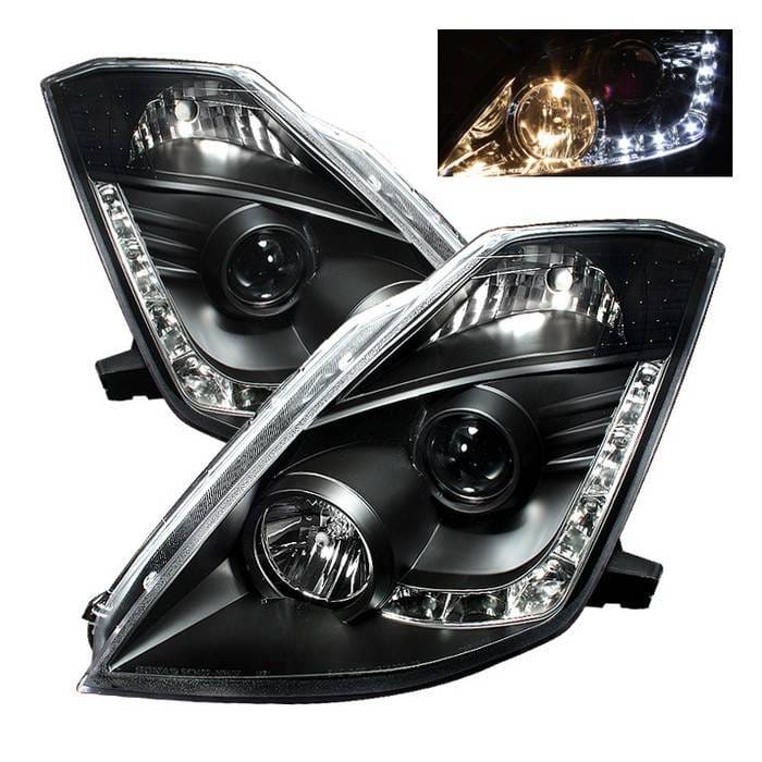 Nissan 350Z Spyder Projector Headlights DRL - Black - 444-N350Z02-DRL-BK