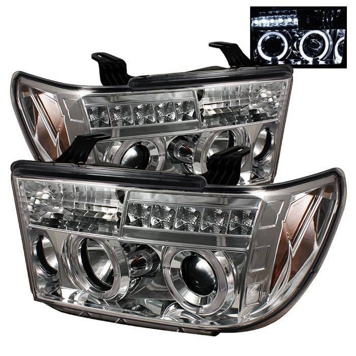 Toyota Sequoia Spyder Projector Headlights - LED Halo - LED - Chrome - 444-TTU07-HL-C