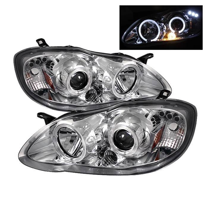 Toyota Corolla Spyder Projector Headlights - LED Halo - LED - Chrome - 444-TC03-HL-C