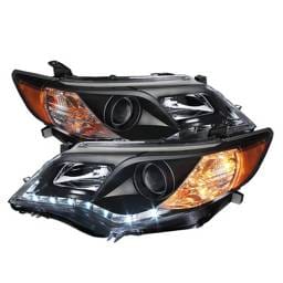 Toyota Camry Spyder DRL LED Projector Headlights - Black - 444-TCAM12-DRL-BK