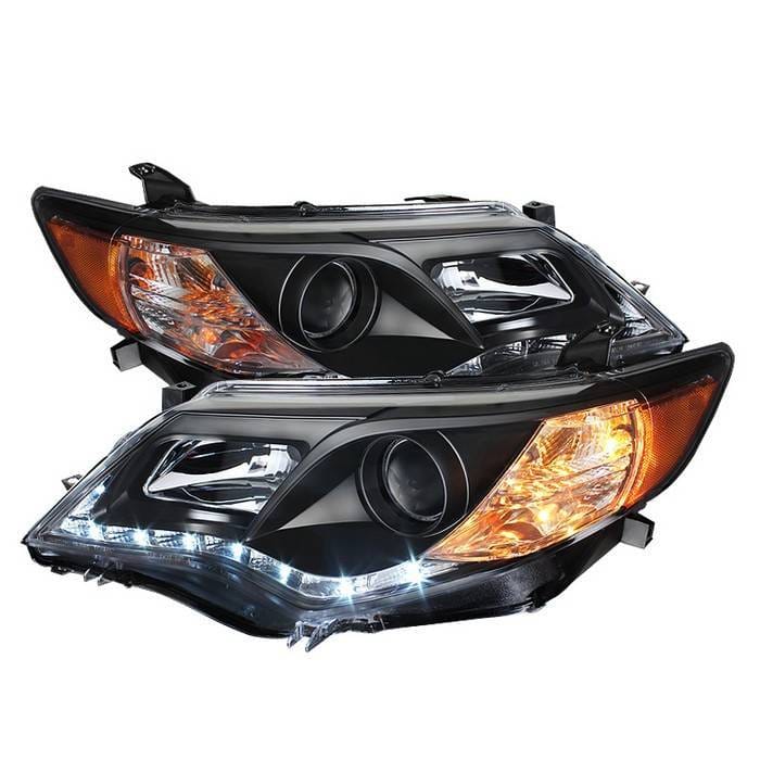 Toyota Camry Spyder DRL LED Projector Headlights - Black - 444-TCAM12-DRL-BK