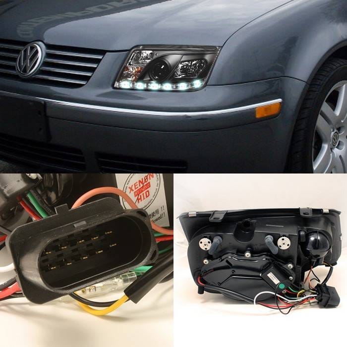 Volkswagen Jetta Spyder Projector Headlights - DRL LED - Black - 444-VJ99-DRL-BK thumbnail 2