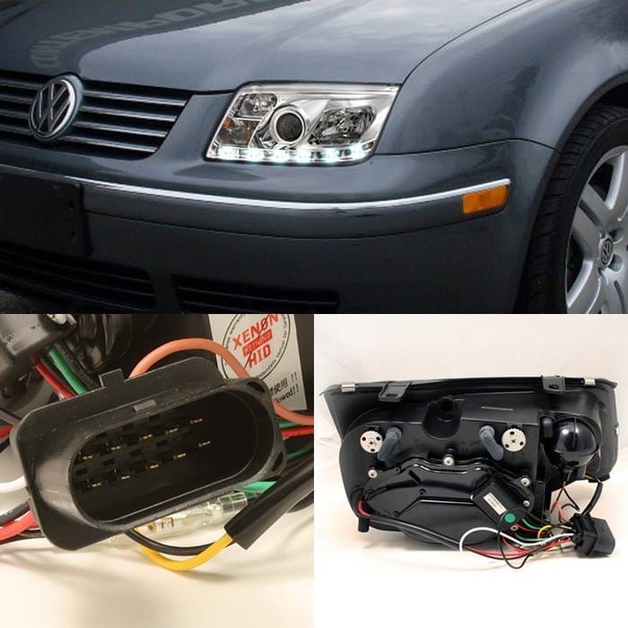 Volkswagen Jetta Spyder Projector Headlights - DRL LED - Chrome - 444-VJ99-DRL-C thumbnail 2