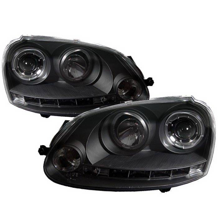 Volkswagen Golf GTI Spyder Halo LED Projector Headlights - Black - 444-VP01-DRL-BK