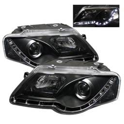 Volkswagen Passat Spyder Projector Headlights - DRL LED - Black - 444-VP06-DRL-BK