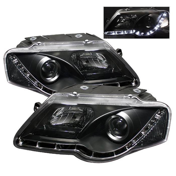 Volkswagen Passat Spyder Projector Headlights - DRL LED - Black - 444-VP06-DRL-BK