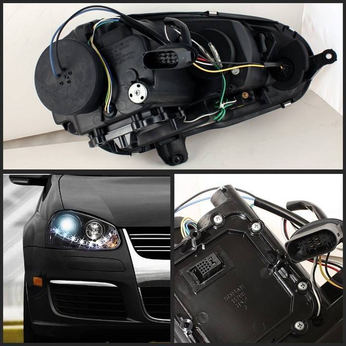 Volkswagen Jetta Spyder Projector Headlights - Xenon HID Model Only - DRL LED - Black - 444-VG06-HID-DRL-BK thumbnail 2