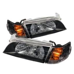 Toyota Corolla Spyder Crystal Headlights with Amber Corner Lights - Black - HD-CH-TC93-AM-BK-SET