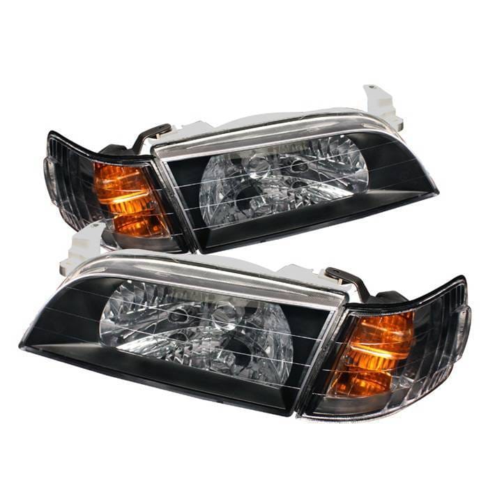 Toyota Corolla Spyder Crystal Headlights with Amber Corner Lights - Black - HD-CH-TC93-AM-BK-SET