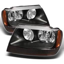 Jeep Grand Cherokee Spyder Amber Crystal Headlights - Black - HD-CL-JGC99-AM-BK