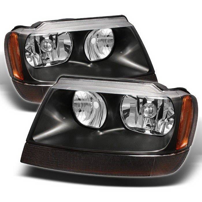 Jeep Grand Cherokee Spyder Amber Crystal Headlights - Black - HD-CL-JGC99-AM-BK