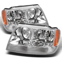 Jeep Grand Cherokee Spyder Amber Crystal Headlights - Chrome - HD-CL-JGC99-AM-C