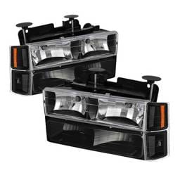 Chevrolet Silverado Spyder Crystal Headlights with Corner & Bumper - HD-JH-CCK88-AM-BK-SET