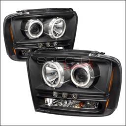 Ford F250 Spec-D CCFL Halo Projector Headlights - Black - 4LHP-F25005JM-KS