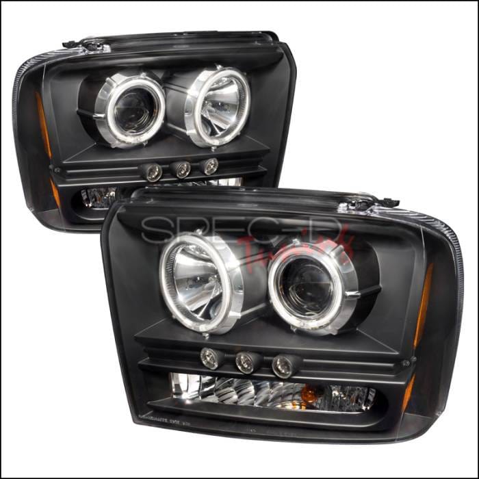 Ford F250 Spec-D CCFL Halo Projector Headlights - Black - 4LHP-F25005JM-KS