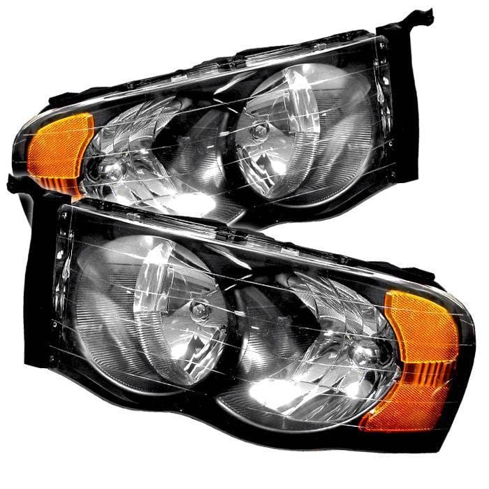 Dodge Ram Spyder Amber Crystal Headlights - Black - HD-JH-DR02-AM-BK