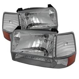 Ford F150 Spyder Headlights with Corner Bumper Amber - Chrome - 6PC - HD-JH-FB92-SET-AM-C