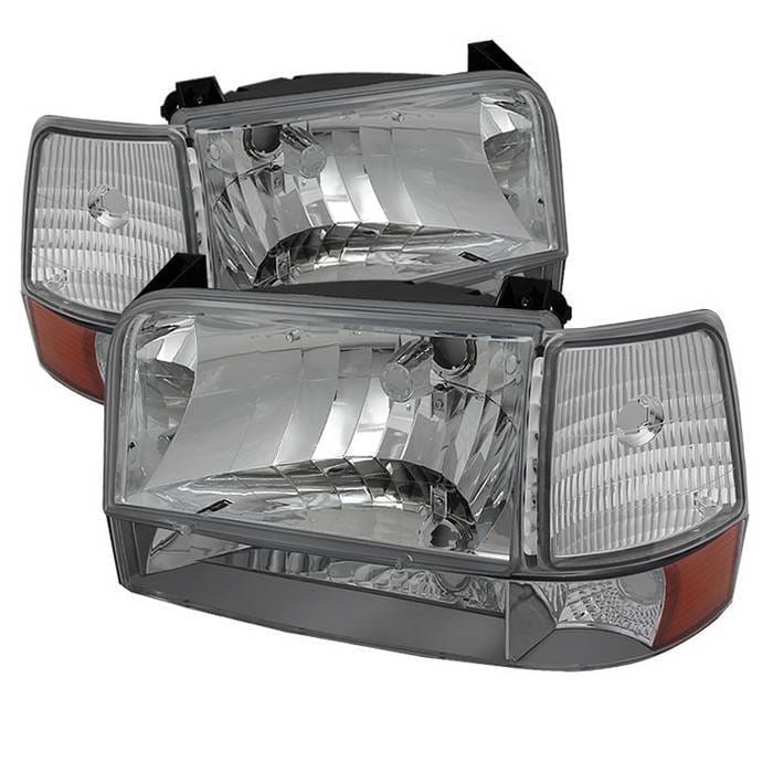 Ford F150 Spyder Headlights with Corner Bumper Amber - Chrome - 6PC - HD-JH-FB92-SET-AM-C