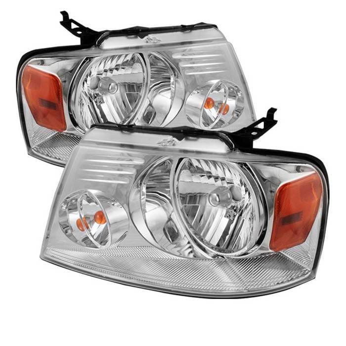Ford F150 Spyder Amber Crystal Headlights - Chrome - HD-JH-FF15004-AM-C