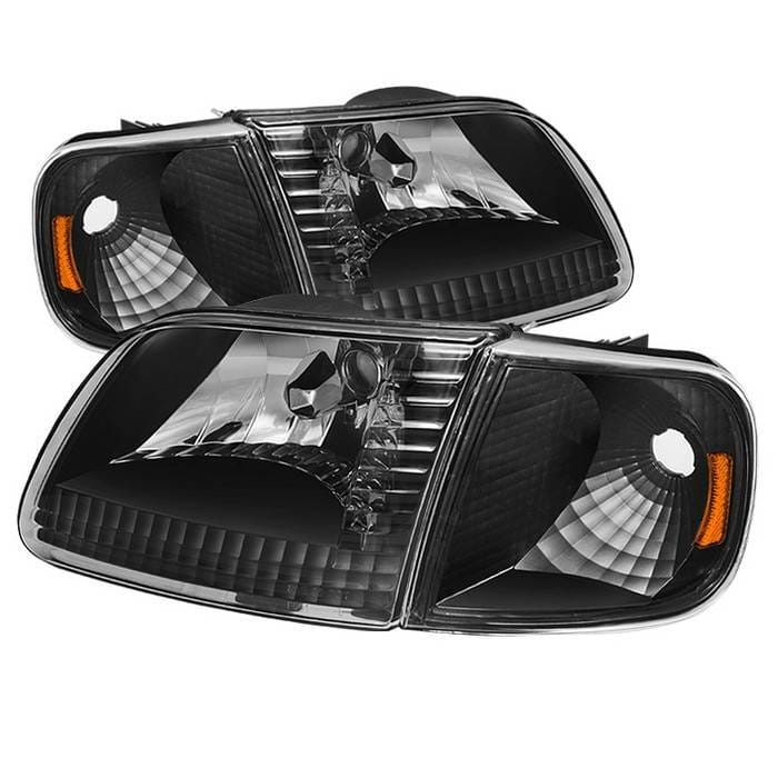 Ford Expedition Spyder Crystal Headlights with Corner - Chrome - HD-JH-FF15097-SET-AM-BK