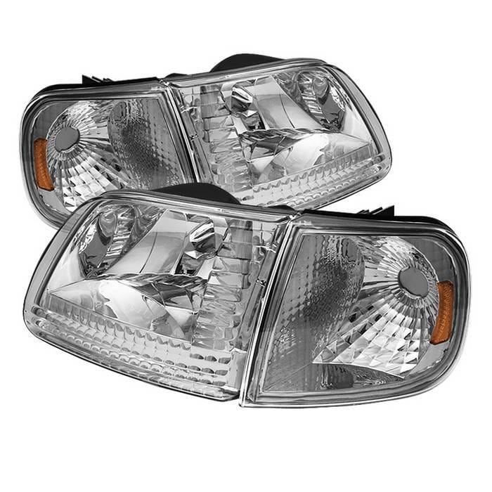 Ford Expedition Spyder Crystal Headlights with Corner - Chrome - HD-JH-FF15097-SET-AM-C