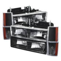Chevrolet Silverado Spyder Crystal Headlights with Corner & Bumper - Black - HD-JH-GMCCK88-AM-BK-SET