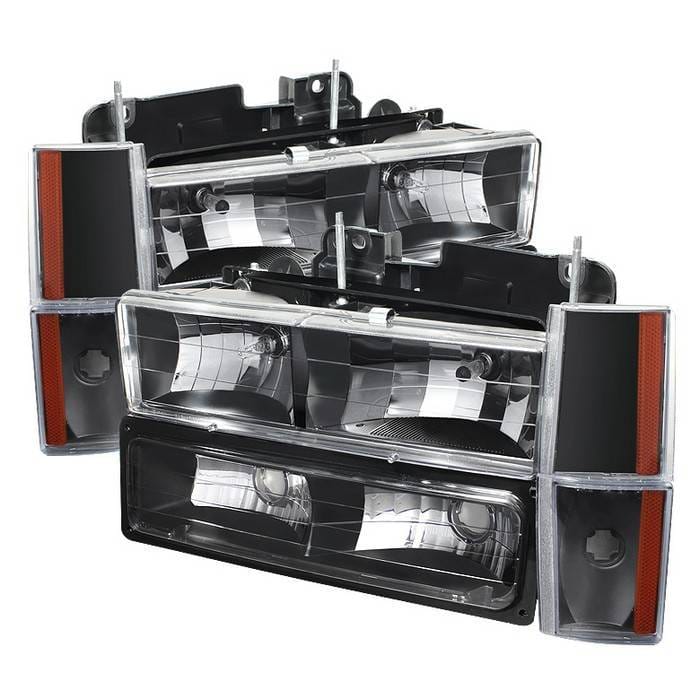 Chevrolet Silverado Spyder Crystal Headlights with Corner & Bumper - Black - HD-JH-GMCCK88-AM-BK-SET