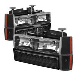 Chevrolet Suburban Spyder Crystal Headlights with Corner & LED Bumper - Black - HD-JH-GMCCK88-LED-AM-BK-SET