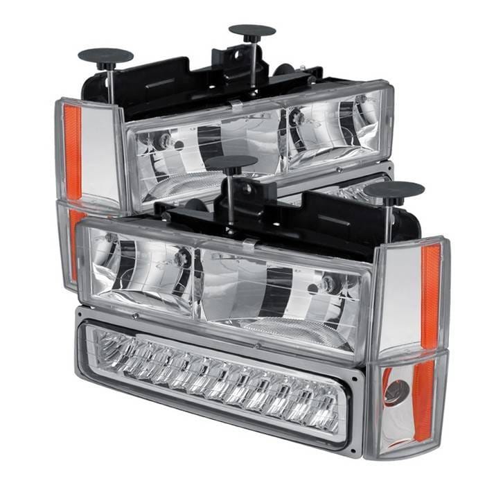 Chevrolet Silverado Spyder Crystal Headlights with Corner & LED Bumper - Chrome - HD-JH-GMCCK88-LED-AM-C-SET